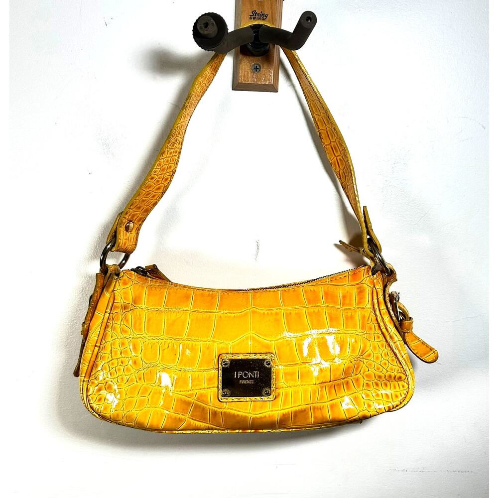 I PONTI FIRENZE Vintage Y2K 90's Yellow‎ Croc Baguette